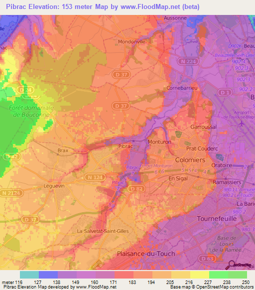 Pibrac,France Elevation Map