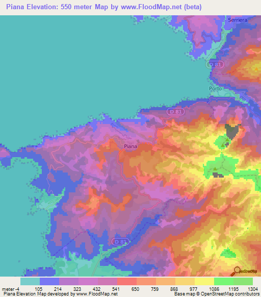 Piana,France Elevation Map