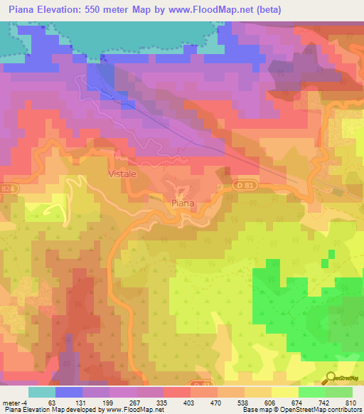 Piana,France Elevation Map