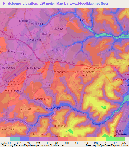 Phalsbourg,France Elevation Map