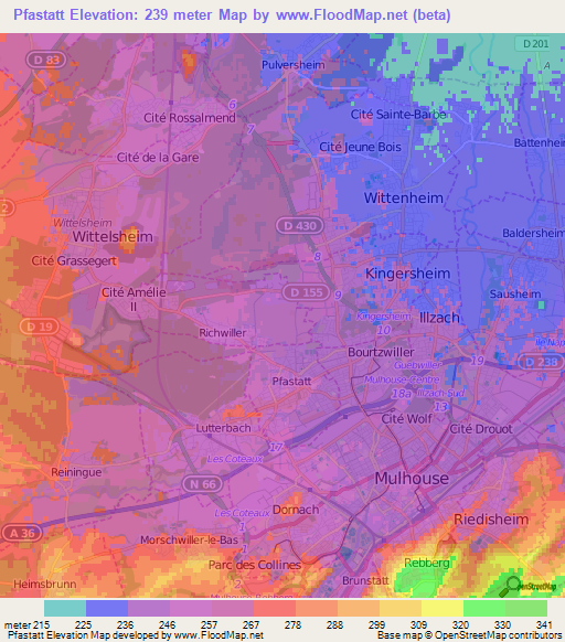 Pfastatt,France Elevation Map