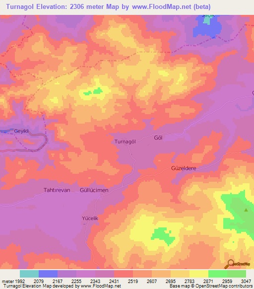 Turnagol,Turkey Elevation Map