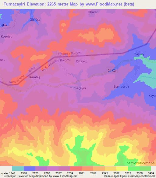 Turnacayiri,Turkey Elevation Map