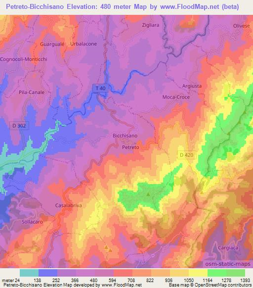 Petreto-Bicchisano,France Elevation Map