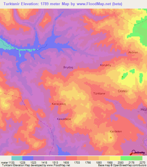 Turktanir,Turkey Elevation Map