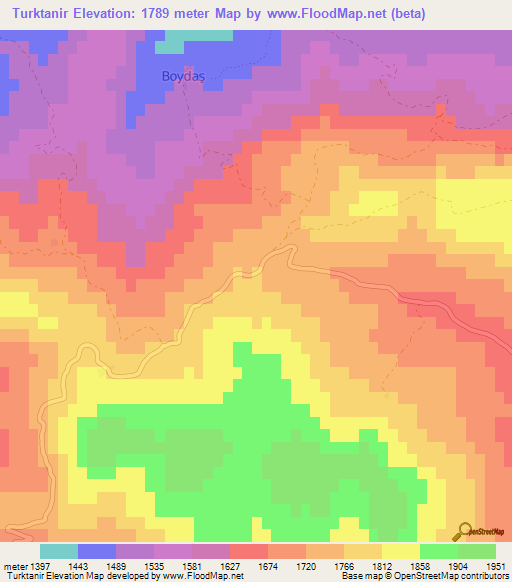 Turktanir,Turkey Elevation Map