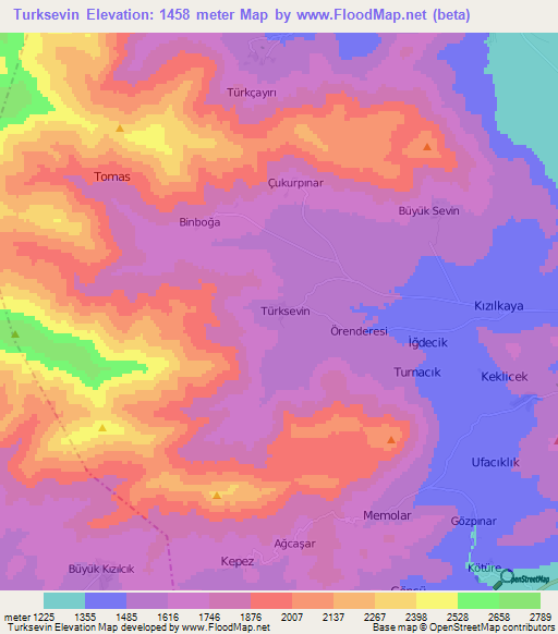 Turksevin,Turkey Elevation Map