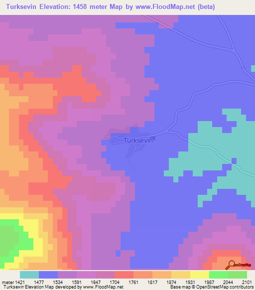 Turksevin,Turkey Elevation Map