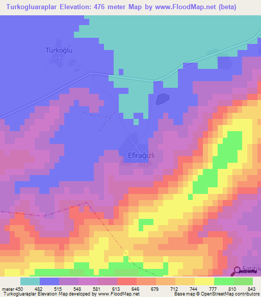 Turkogluaraplar,Turkey Elevation Map