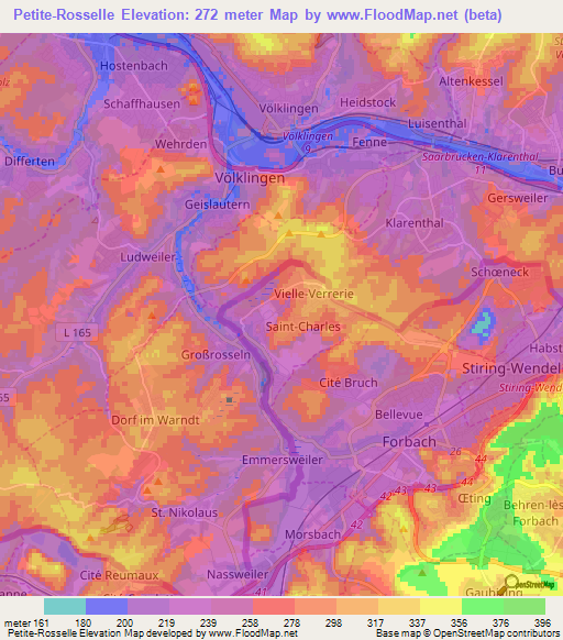 Petite-Rosselle,France Elevation Map