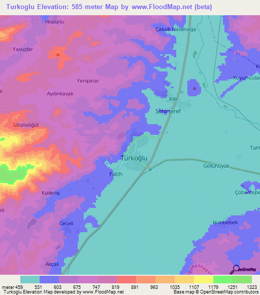 Turkoglu,Turkey Elevation Map