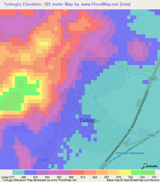 Turkoglu,Turkey Elevation Map