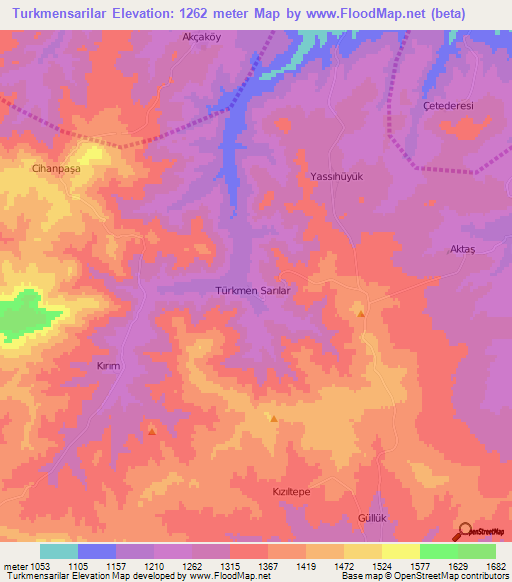 Turkmensarilar,Turkey Elevation Map