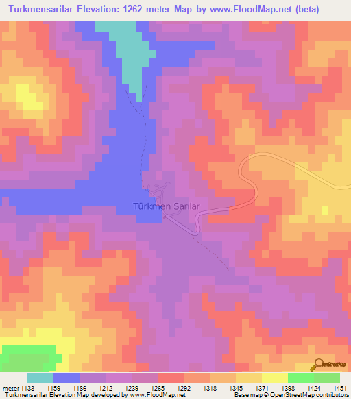 Turkmensarilar,Turkey Elevation Map