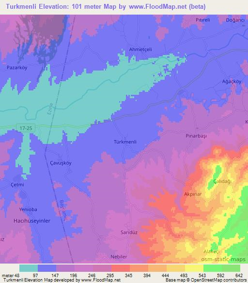 Turkmenli,Turkey Elevation Map