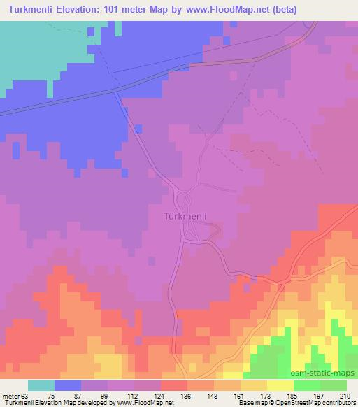 Turkmenli,Turkey Elevation Map