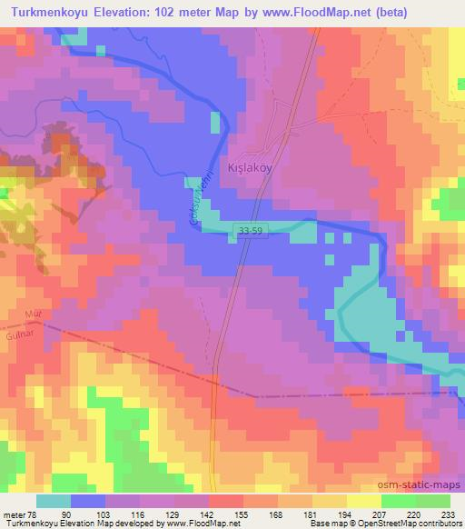 Turkmenkoyu,Turkey Elevation Map