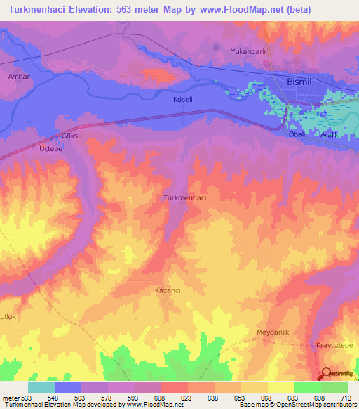 Turkmenhaci,Turkey Elevation Map