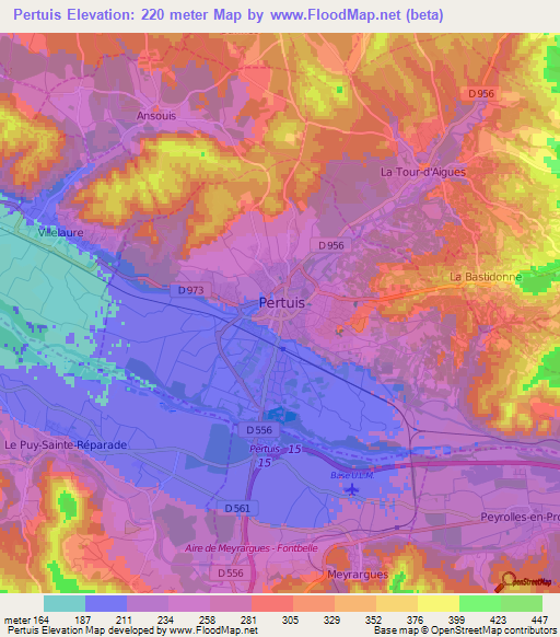 Pertuis,France Elevation Map