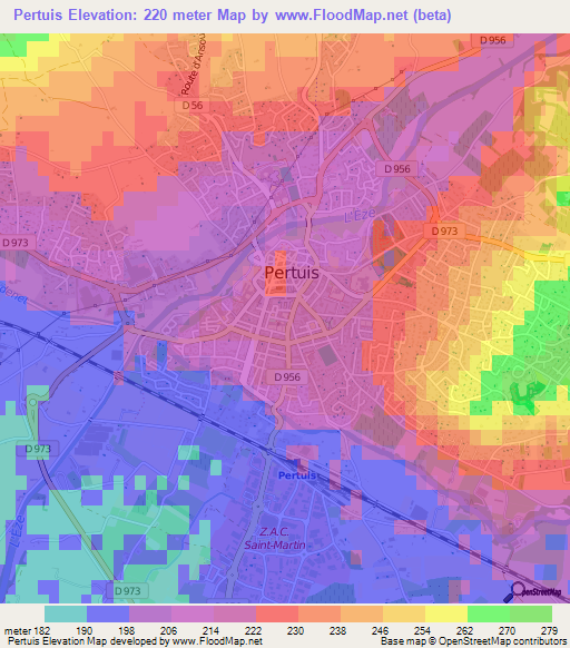 Pertuis,France Elevation Map