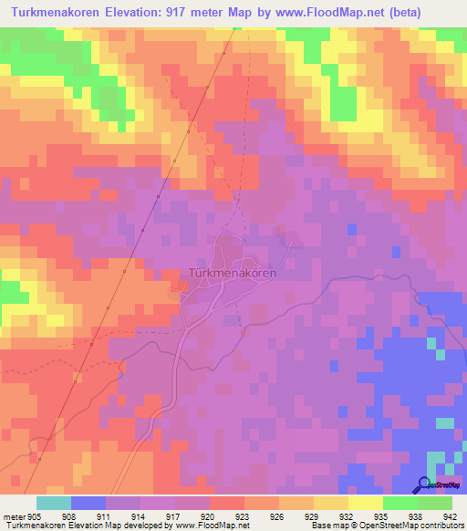 Turkmenakoren,Turkey Elevation Map