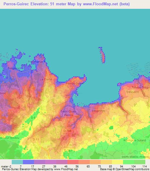 Perros-Guirec,France Elevation Map