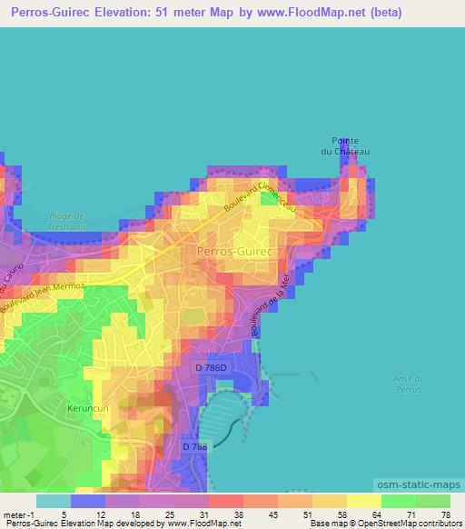 Perros-Guirec,France Elevation Map