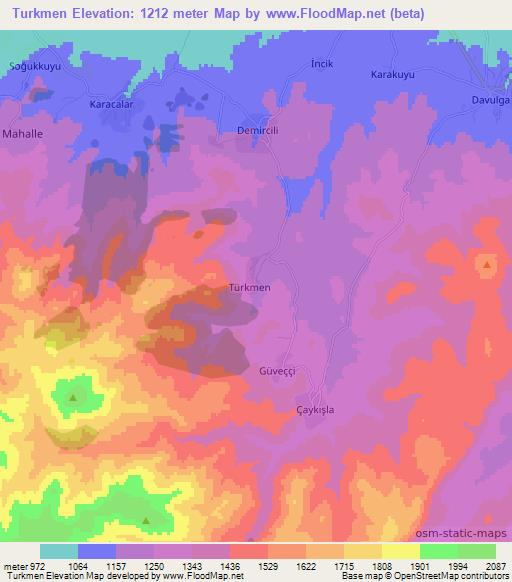 Turkmen,Turkey Elevation Map