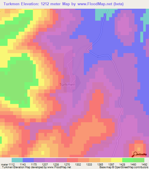 Turkmen,Turkey Elevation Map