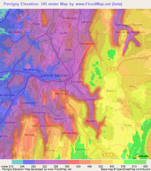 Perrigny,France Elevation Map