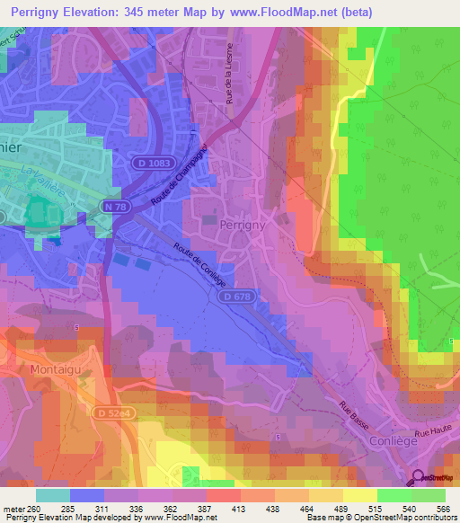 Perrigny,France Elevation Map