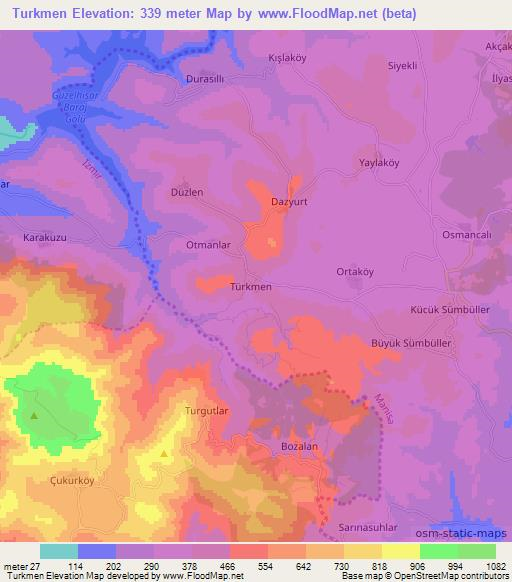 Turkmen,Turkey Elevation Map