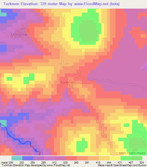 Turkmen,Turkey Elevation Map