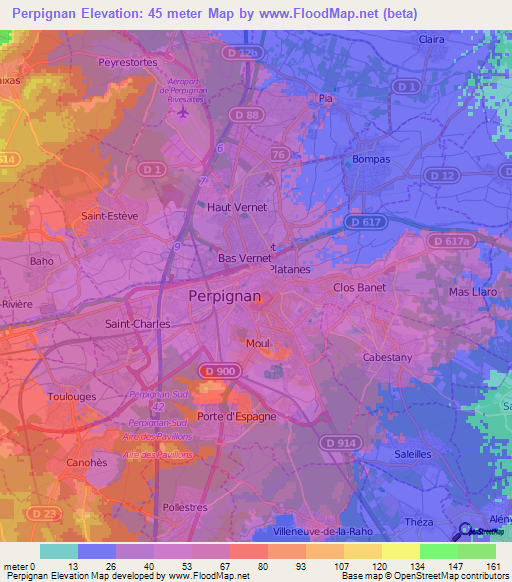 Perpignan,France Elevation Map