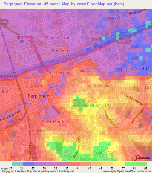 Perpignan,France Elevation Map