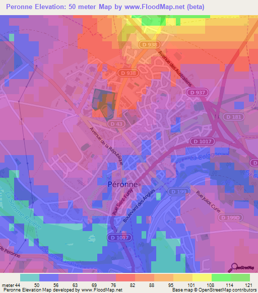 Peronne,France Elevation Map