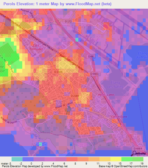 Perols,France Elevation Map