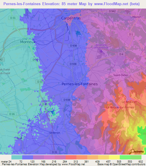 Pernes-les-Fontaines,France Elevation Map