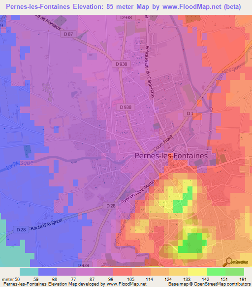 Pernes-les-Fontaines,France Elevation Map