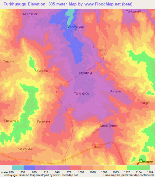 Turkhuyugu,Turkey Elevation Map