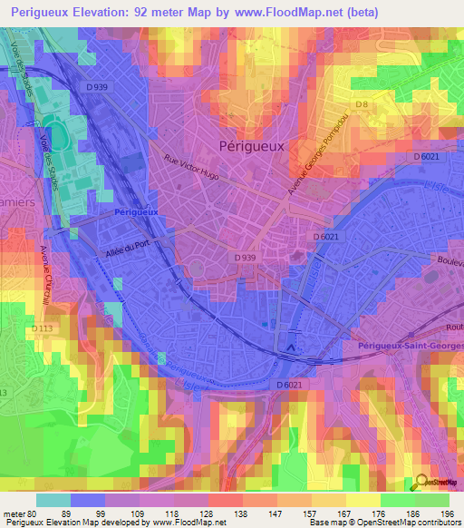 Perigueux,France Elevation Map