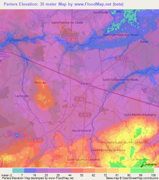 Periers,France Elevation Map