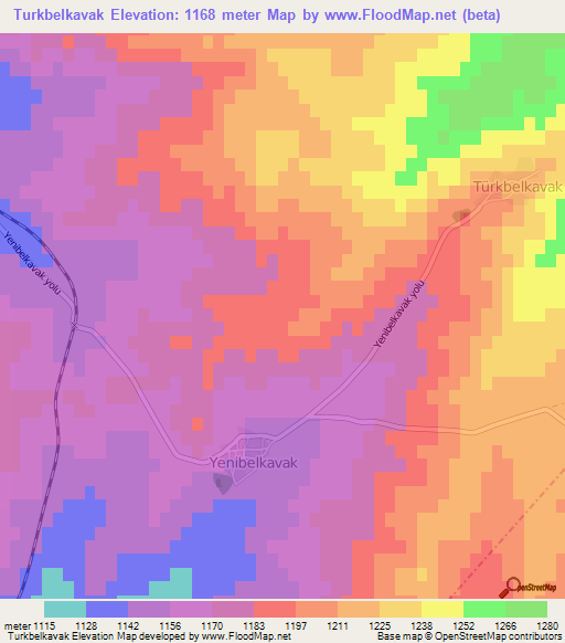 Turkbelkavak,Turkey Elevation Map