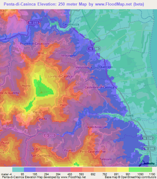 Penta-di-Casinca,France Elevation Map