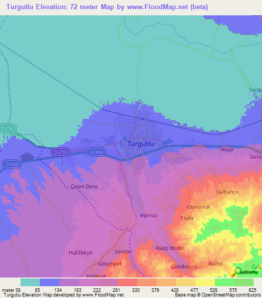 Turgutlu,Turkey Elevation Map