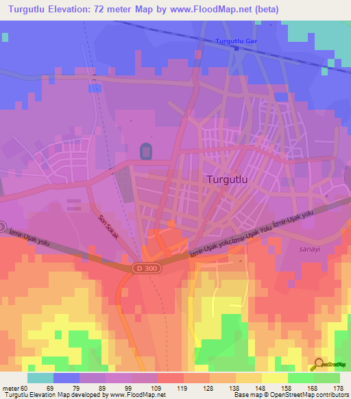 Turgutlu,Turkey Elevation Map