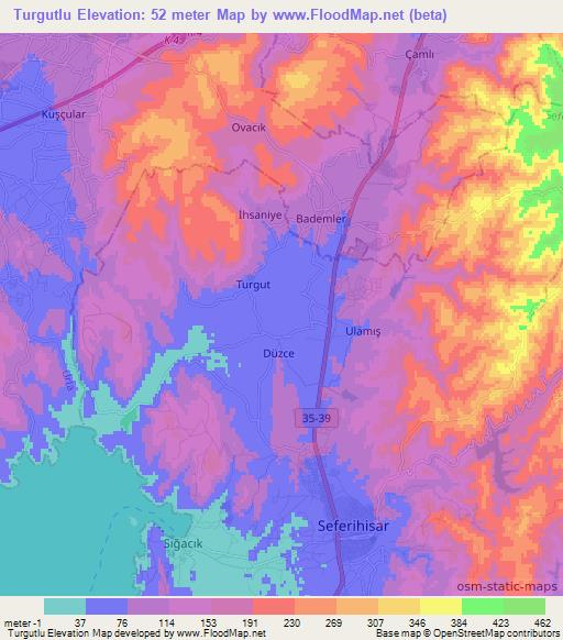 Turgutlu,Turkey Elevation Map