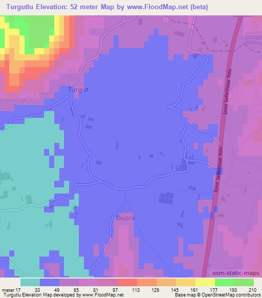 Turgutlu,Turkey Elevation Map