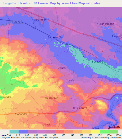 Turgutlar,Turkey Elevation Map