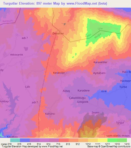 Turgutlar,Turkey Elevation Map